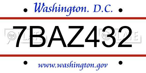 7BAZ432 District Of Columbia License Plate