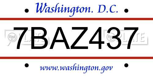 7BAZ437 District Of Columbia License Plate