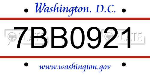 7BB0921 District Of Columbia License Plate