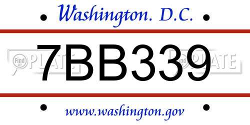 7BB339 District Of Columbia License Plate