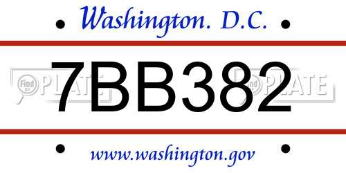 7BB382 District Of Columbia License Plate