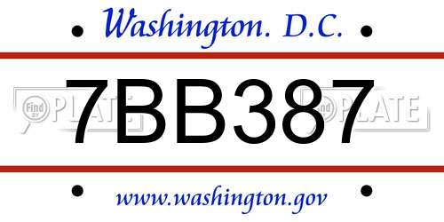 7BB387 District Of Columbia License Plate