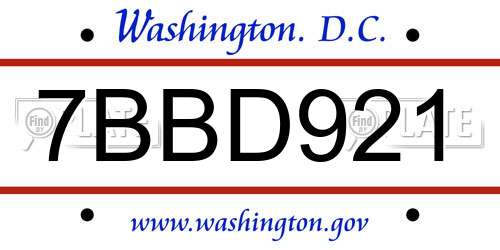 7BBD921 District Of Columbia License Plate