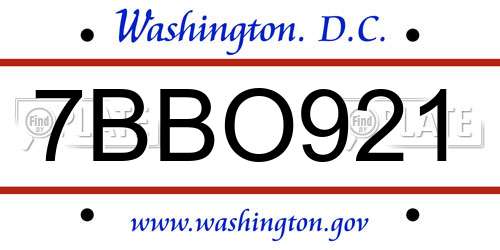 7BBO921 District Of Columbia License Plate