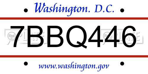 7BBQ446 District Of Columbia License Plate