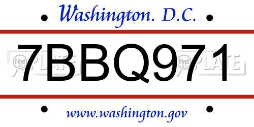 7BBQ971 District Of Columbia License Plate