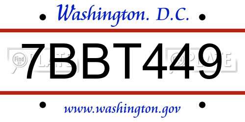 7BBT449 District Of Columbia License Plate