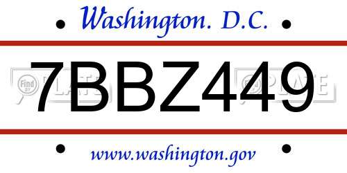 7BBZ449 District Of Columbia License Plate