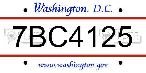 7BC4125 District Of Columbia License Plate
