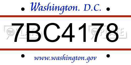 7BC4178 District Of Columbia License Plate