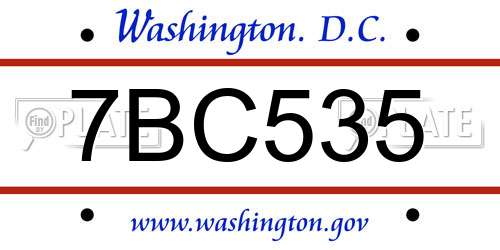 7BC535 District Of Columbia License Plate