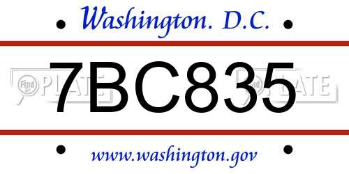 7BC835 District Of Columbia License Plate