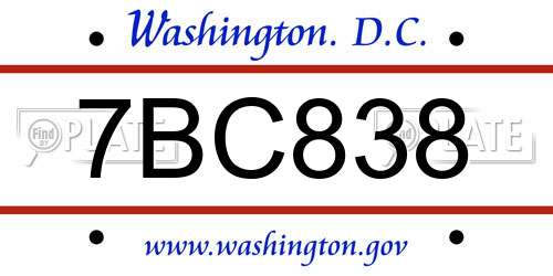 7BC838 District Of Columbia License Plate