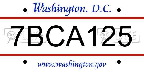 7BCA125 District Of Columbia License Plate