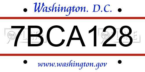 7BCA128 District Of Columbia License Plate