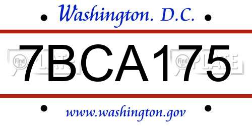 7BCA175 District Of Columbia License Plate