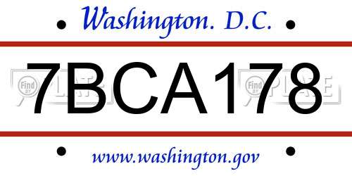 7BCA178 District Of Columbia License Plate