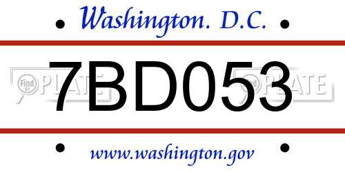 7BD053 District Of Columbia License Plate