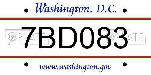 7BD083 District Of Columbia License Plate