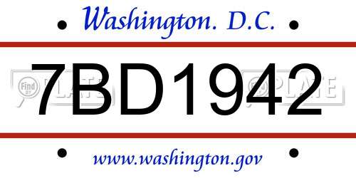 7BD1942 District Of Columbia License Plate