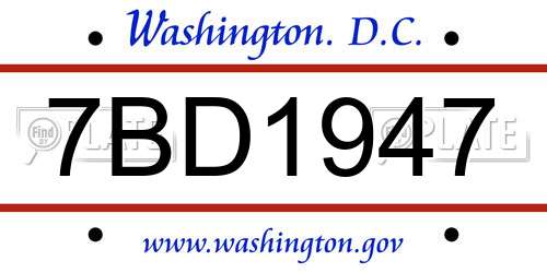 7BD1947 District Of Columbia License Plate