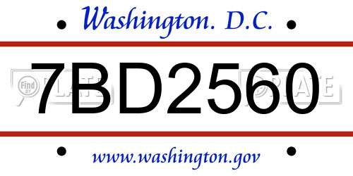 7BD2560 District Of Columbia License Plate