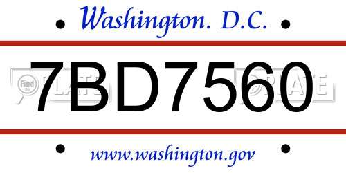 7BD7560 District Of Columbia License Plate