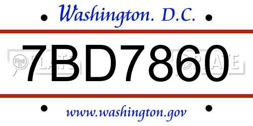 7BD7860 District Of Columbia License Plate