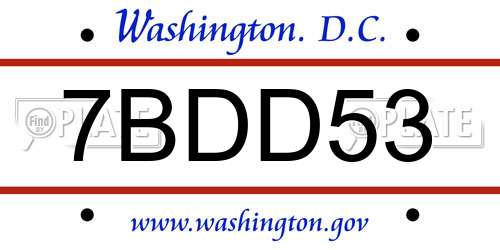 7BDD53 District Of Columbia License Plate