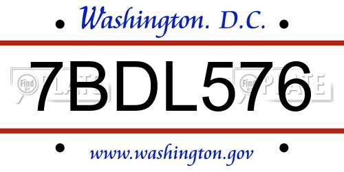 7BDL576 District Of Columbia License Plate
