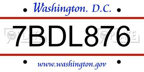 7BDL876 District Of Columbia License Plate