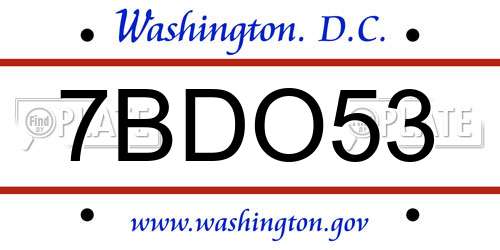 7BDO53 District Of Columbia License Plate