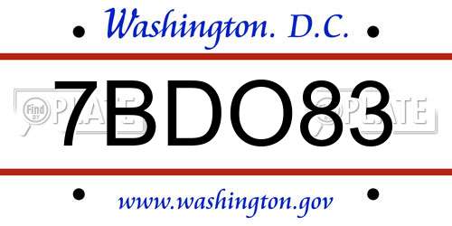 7BDO83 District Of Columbia License Plate