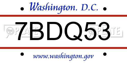 7BDQ53 District Of Columbia License Plate