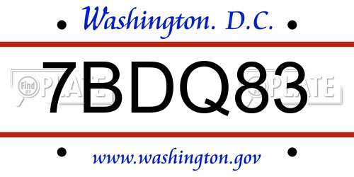 7BDQ83 District Of Columbia License Plate