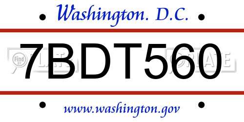 7BDT560 District Of Columbia License Plate