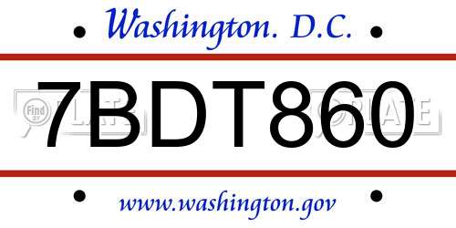 7BDT860 District Of Columbia License Plate