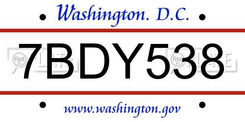 7BDY538 District Of Columbia License Plate