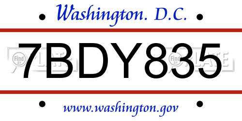 7BDY835 District Of Columbia License Plate