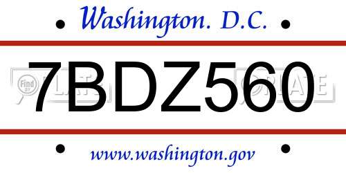 7BDZ560 District Of Columbia License Plate