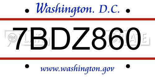 7BDZ860 District Of Columbia License Plate