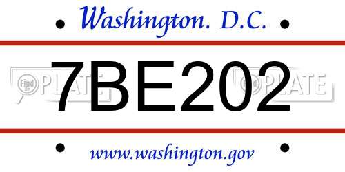 7BE202 District Of Columbia License Plate