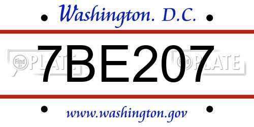 7BE207 District Of Columbia License Plate