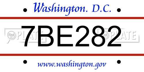 7BE282 District Of Columbia License Plate