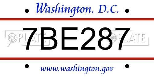 7BE287 District Of Columbia License Plate