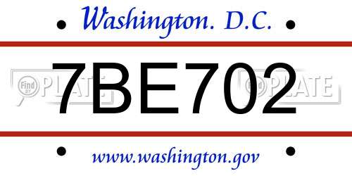 7BE702 District Of Columbia License Plate