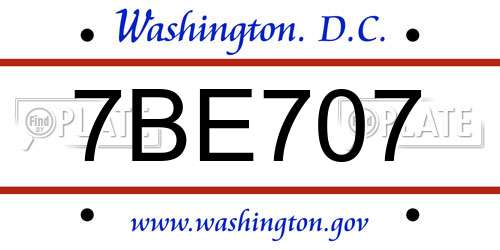 7BE707 District Of Columbia License Plate