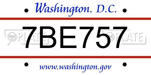 7BE757 District Of Columbia License Plate
