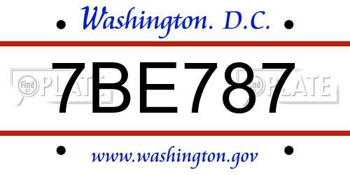 7BE787 District Of Columbia License Plate