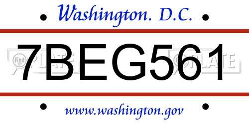 7BEG561 District Of Columbia License Plate